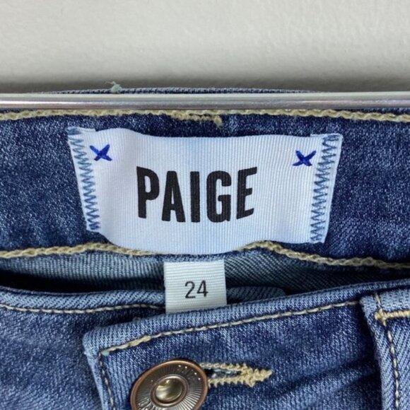 Paige Lexi Hoxton Crop Destructed Folded Raw Hem Denim Jeans Size 24 Mid Rise - Picture 3 of 10